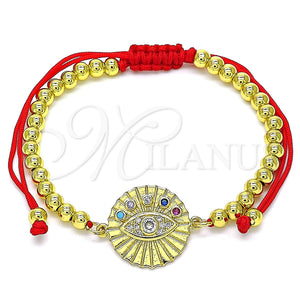 Pulsera Bolo Ajustable 03.381.0003.11 Oro Laminado, Diseño de Ojo Griego y Bola, con Multicolor Zirconia Cubica and Blanca Micro Pave, Pulido, Tono Dorado (04 MM Thickness, 11 Inches Length)