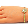 Pulsera Bolo Ajustable 03.381.0005.10 Oro Laminado, Diseño de Mano de Dios y Ancla, con Blanca Micro Pave, Pulido, Tono Dorado (04 MM Thickness, 10 Inches Length)