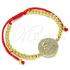 Pulsera Bolo Ajustable 03.381.0005.10 Oro Laminado, Diseño de Mano de Dios y Ancla, con Blanca Micro Pave, Pulido, Tono Dorado (04 MM Thickness, 10 Inches Length)