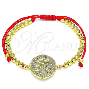 Pulsera Bolo Ajustable 03.381.0005.10 Oro Laminado, Diseño de Mano de Dios y Ancla, con Blanca Micro Pave, Pulido, Tono Dorado (04 MM Thickness, 10 Inches Length)