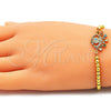 Pulsera Bolo Ajustable 03.381.0006.11 Oro Laminado, Diseño de Ojo Griego y Bola, con Multicolor Micro Pave, Pulido, Tono Dorado (04 MM Thickness, 11 Inches Length)