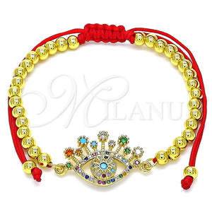 Pulsera Bolo Ajustable 03.381.0006.11 Oro Laminado, Diseño de Ojo Griego y Bola, con Multicolor Micro Pave, Pulido, Tono Dorado (04 MM Thickness, 11 Inches Length)
