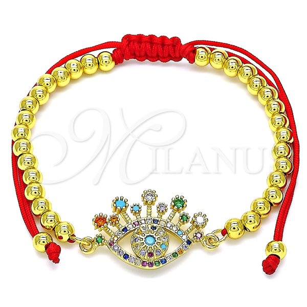 Pulsera Bolo Ajustable 03.381.0006.11 Oro Laminado, Diseño de Ojo Griego y Bola, con Multicolor Micro Pave, Pulido, Tono Dorado (04 MM Thickness, 11 Inches Length)