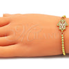 Pulsera Bolo Ajustable 03.381.0008.11 Oro Laminado, Diseño de Mano de Dios y Bola, con Blanca Micro Pave, Pulido, Tono Dorado (04 MM Thickness, 11 Inches Length)