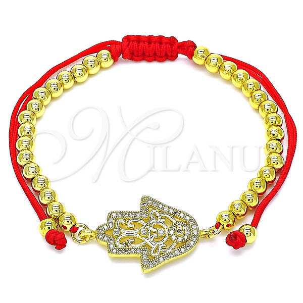 Pulsera Bolo Ajustable 03.381.0008.11 Oro Laminado, Diseño de Mano de Dios y Bola, con Blanca Micro Pave, Pulido, Tono Dorado (04 MM Thickness, 11 Inches Length)