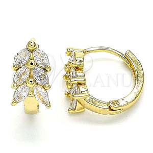Argolla Huggie 02.210.0489.15 Oro Laminado, Diseño de Oja, con Blanca Zirconia Cubica, Pulido, Tono Dorado