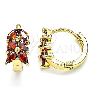 Argolla Huggie 02.210.0489.1.15 Oro Laminado, Diseño de Oja, con Granate Zirconia Cubica, Pulido, Tono Dorado