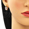 Argolla Huggie 02.210.0489.3.15 Oro Laminado, Diseño de Oja, con Rosado Zirconia Cubica, Pulido, Tono Dorado