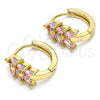 Argolla Huggie 02.210.0489.3.15 Oro Laminado, Diseño de Oja, con Rosado Zirconia Cubica, Pulido, Tono Dorado