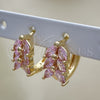 Argolla Huggie 02.210.0489.3.15 Oro Laminado, Diseño de Oja, con Rosado Zirconia Cubica, Pulido, Tono Dorado