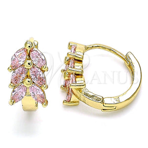 Argolla Huggie 02.210.0489.3.15 Oro Laminado, Diseño de Oja, con Rosado Zirconia Cubica, Pulido, Tono Dorado