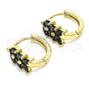 Argolla Huggie 02.210.0489.4.15 Oro Laminado, Diseño de Oja, con Negro Zirconia Cubica, Pulido, Tono Dorado