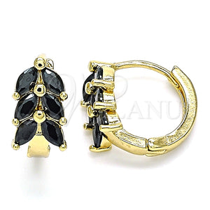 Argolla Huggie 02.210.0489.4.15 Oro Laminado, Diseño de Oja, con Negro Zirconia Cubica, Pulido, Tono Dorado