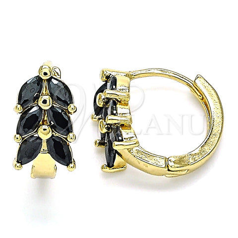Argolla Huggie 02.210.0489.4.15 Oro Laminado, Diseño de Oja, con Negro Zirconia Cubica, Pulido, Tono Dorado
