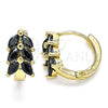 Argolla Huggie 02.210.0489.4.15 Oro Laminado, Diseño de Oja, con Negro Zirconia Cubica, Pulido, Tono Dorado