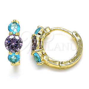 Argolla Huggie 02.210.0490.2.15 Oro Laminado, con Aqua Azul and Amatista Zirconia Cubica, Pulido, Tono Dorado