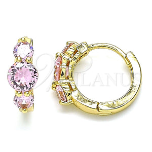 Argolla Huggie 02.210.0490.3.15 Oro Laminado, con Rosado Zirconia Cubica, Pulido, Tono Dorado