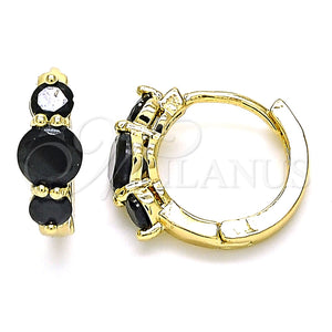 Argolla Huggie 02.210.0490.4.15 Oro Laminado, con Negro Zirconia Cubica, Pulido, Tono Dorado