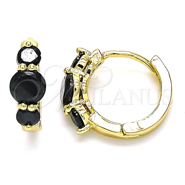 Argolla Huggie 02.210.0490.4.15 Oro Laminado, con Negro Zirconia Cubica, Pulido, Tono Dorado