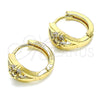 Argolla Huggie 02.210.0491.15 Oro Laminado, Diseño de Flor, con Blanca Zirconia Cubica, Pulido, Tono Dorado