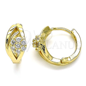 Argolla Huggie 02.210.0491.15 Oro Laminado, Diseño de Flor, con Blanca Zirconia Cubica, Pulido, Tono Dorado