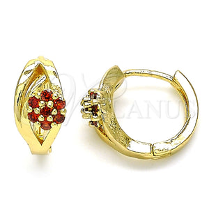 Argolla Huggie 02.210.0491.1.15 Oro Laminado, Diseño de Flor, con Granate Zirconia Cubica, Pulido, Tono Dorado