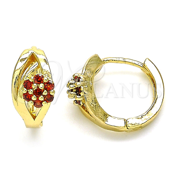 Argolla Huggie 02.210.0491.1.15 Oro Laminado, Diseño de Flor, con Granate Zirconia Cubica, Pulido, Tono Dorado
