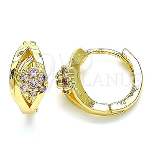 Argolla Huggie 02.210.0491.2.15 Oro Laminado, Diseño de Flor, con Rosado Zirconia Cubica, Pulido, Tono Dorado