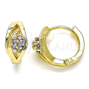 Argolla Huggie 02.210.0491.3.15 Oro Laminado, Diseño de Flor, con Amatista Zirconia Cubica, Pulido, Tono Dorado