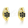 Argolla Huggie 02.210.0491.4.15 Oro Laminado, Diseño de Flor, con Negro Zirconia Cubica, Pulido, Tono Dorado