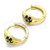 Argolla Huggie 02.210.0491.4.15 Oro Laminado, Diseño de Flor, con Negro Zirconia Cubica, Pulido, Tono Dorado