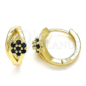 Argolla Huggie 02.210.0491.4.15 Oro Laminado, Diseño de Flor, con Negro Zirconia Cubica, Pulido, Tono Dorado