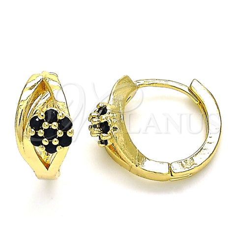Argolla Huggie 02.210.0491.4.15 Oro Laminado, Diseño de Flor, con Negro Zirconia Cubica, Pulido, Tono Dorado