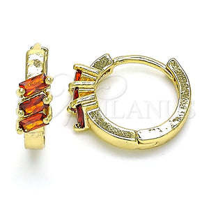 Argolla Huggie 02.210.0492.1.15 Oro Laminado, Diseño de Baguette, con Granate Zirconia Cubica, Pulido, Tono Dorado