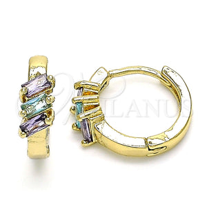 Argolla Huggie 02.210.0492.2.15 Oro Laminado, con Amatista and Aqua Azul Zirconia Cubica, Pulido, Tono Dorado