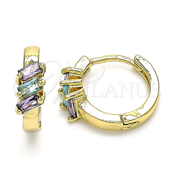 Argolla Huggie 02.210.0492.2.15 Oro Laminado, con Amatista and Aqua Azul Zirconia Cubica, Pulido, Tono Dorado