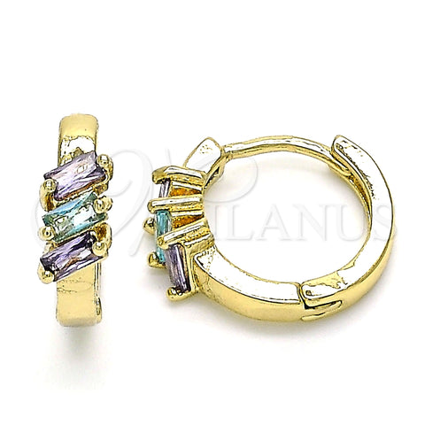 Argolla Huggie 02.210.0492.2.15 Oro Laminado, con Amatista and Aqua Azul Zirconia Cubica, Pulido, Tono Dorado