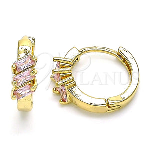 Argolla Huggie 02.210.0492.3.15 Oro Laminado, Diseño de Baguette, con Rosado Zirconia Cubica, Pulido, Tono Dorado