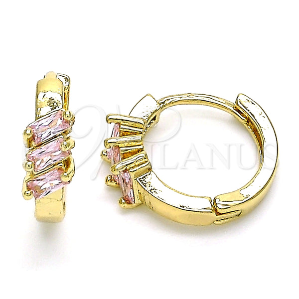 Argolla Huggie 02.210.0492.3.15 Oro Laminado, Diseño de Baguette, con Rosado Zirconia Cubica, Pulido, Tono Dorado