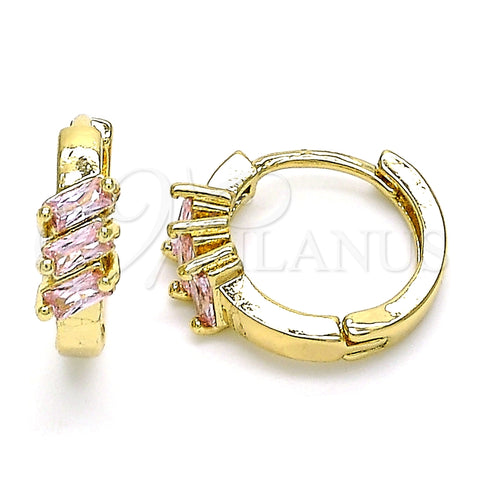 Argolla Huggie 02.210.0492.3.15 Oro Laminado, Diseño de Baguette, con Rosado Zirconia Cubica, Pulido, Tono Dorado