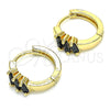 Argolla Huggie 02.210.0492.4.15 Oro Laminado, Diseño de Baguette, con Negro Zirconia Cubica, Pulido, Tono Dorado