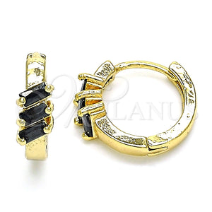 Argolla Huggie 02.210.0492.4.15 Oro Laminado, Diseño de Baguette, con Negro Zirconia Cubica, Pulido, Tono Dorado