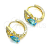 Argolla Huggie 02.210.0493.1.15 Oro Laminado, Diseño de Gota, con Aqua Azul Zirconia Cubica and Blanca Micro Pave, Pulido, Tono Dorado