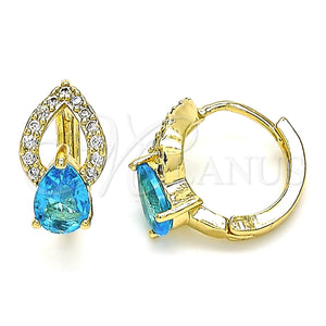 Argolla Huggie 02.210.0493.1.15 Oro Laminado, Diseño de Gota, con Aqua Azul Zirconia Cubica and Blanca Micro Pave, Pulido, Tono Dorado