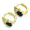 Argolla Huggie 02.210.0493.5.15 Oro Laminado, Diseño de Gota, con Negro Zirconia Cubica and Blanca Micro Pave, Pulido, Tono Dorado