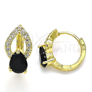 Argolla Huggie 02.210.0493.5.15 Oro Laminado, Diseño de Gota, con Negro Zirconia Cubica and Blanca Micro Pave, Pulido, Tono Dorado