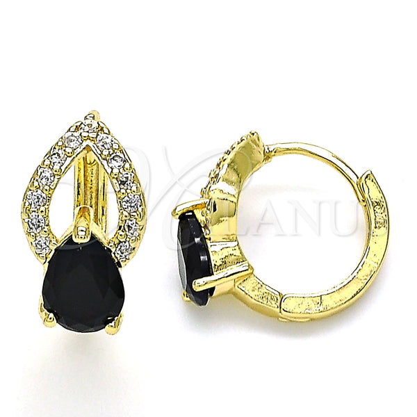 Argolla Huggie 02.210.0493.5.15 Oro Laminado, Diseño de Gota, con Negro Zirconia Cubica and Blanca Micro Pave, Pulido, Tono Dorado