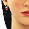Argolla Huggie 02.210.0494.15 Oro Laminado, Diseño de Manzana, con Blanca Zirconia Cubica, Esmaltado Rojo, Tono Dorado