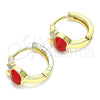 Argolla Huggie 02.210.0494.15 Oro Laminado, Diseño de Manzana, con Blanca Zirconia Cubica, Esmaltado Rojo, Tono Dorado