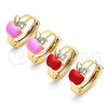 Argolla Huggie 02.210.0494.15 Oro Laminado, Diseño de Manzana, con Blanca Zirconia Cubica, Esmaltado Rojo, Tono Dorado